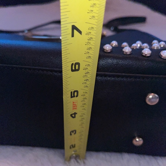 Stylish black purse with removable strap. Gold and pearl like accents - Picture 5 of 6